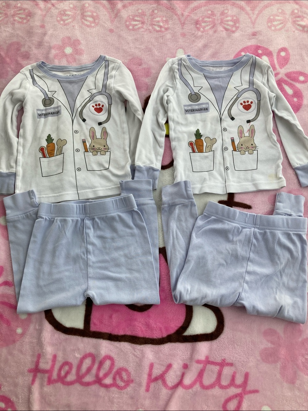 100% Cotton Light Blue Bunny Veterinarian Pajama Set